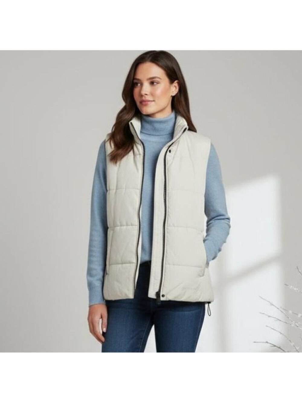 Free Country Sleeveless Quilted Trail Creek Puffer Vest Cream Ivory Sz Large